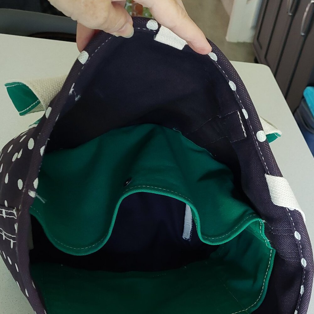 Lands End Navy Blue/Green White Polka Dot Medium Open Top Tote Bag - Picture 10 of 16